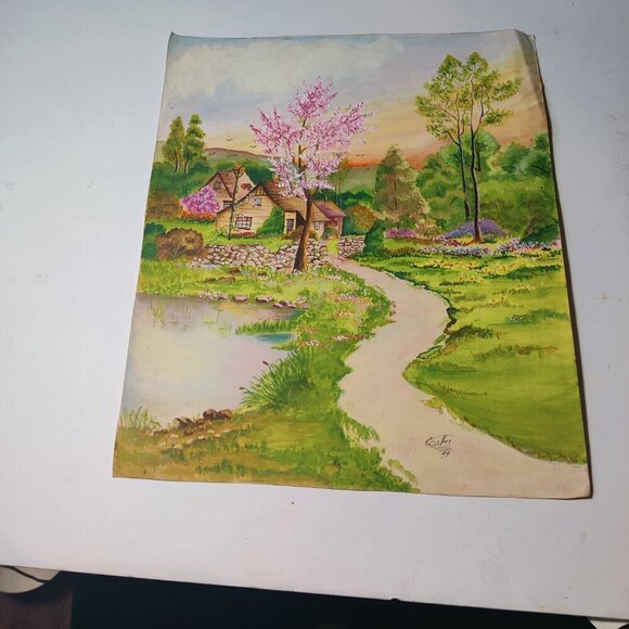 Watercolor Spring Landscape, bright pastels. Signed by Artist Esther "49 - Picture 3 of 11